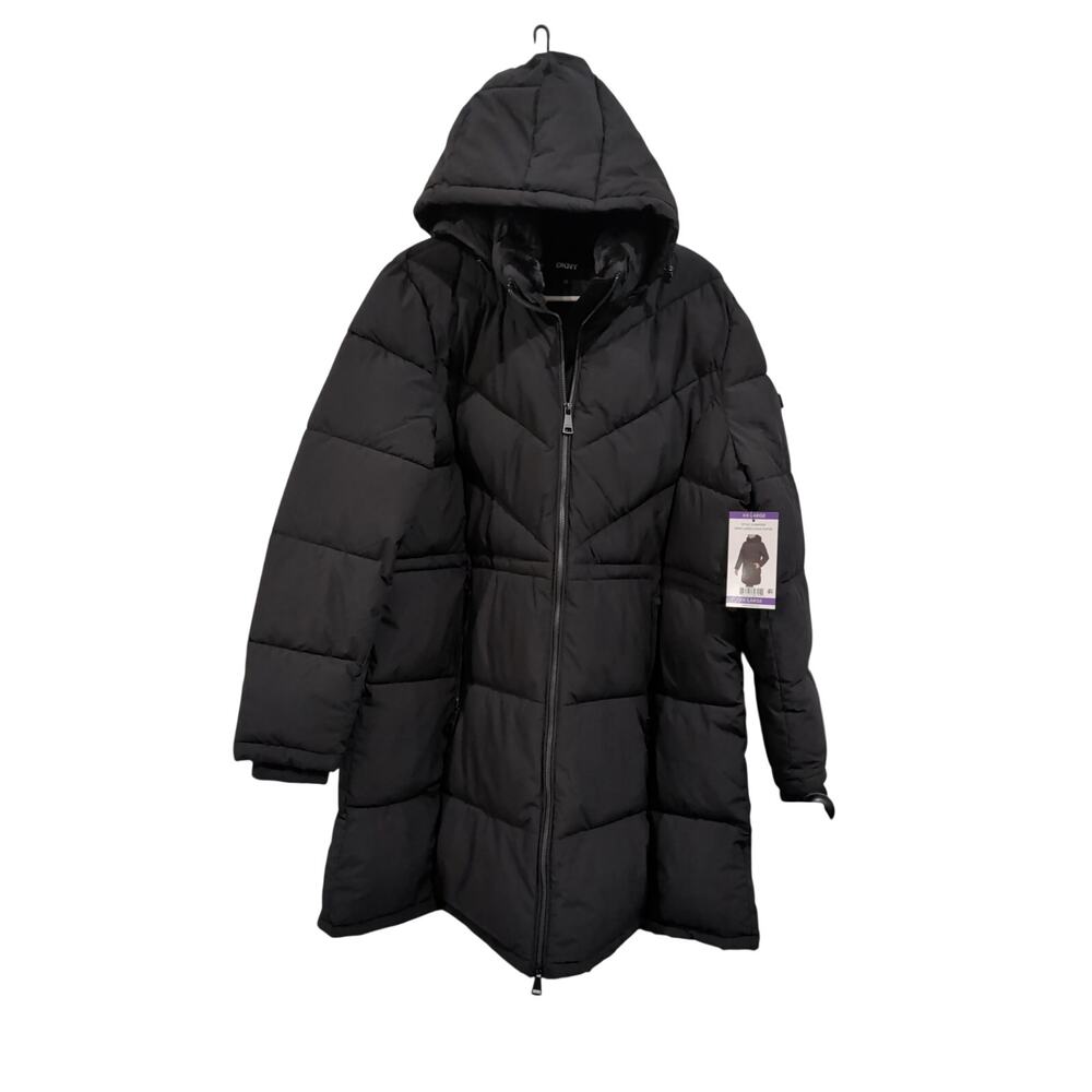 Long Hooded Puffer Coat - Black